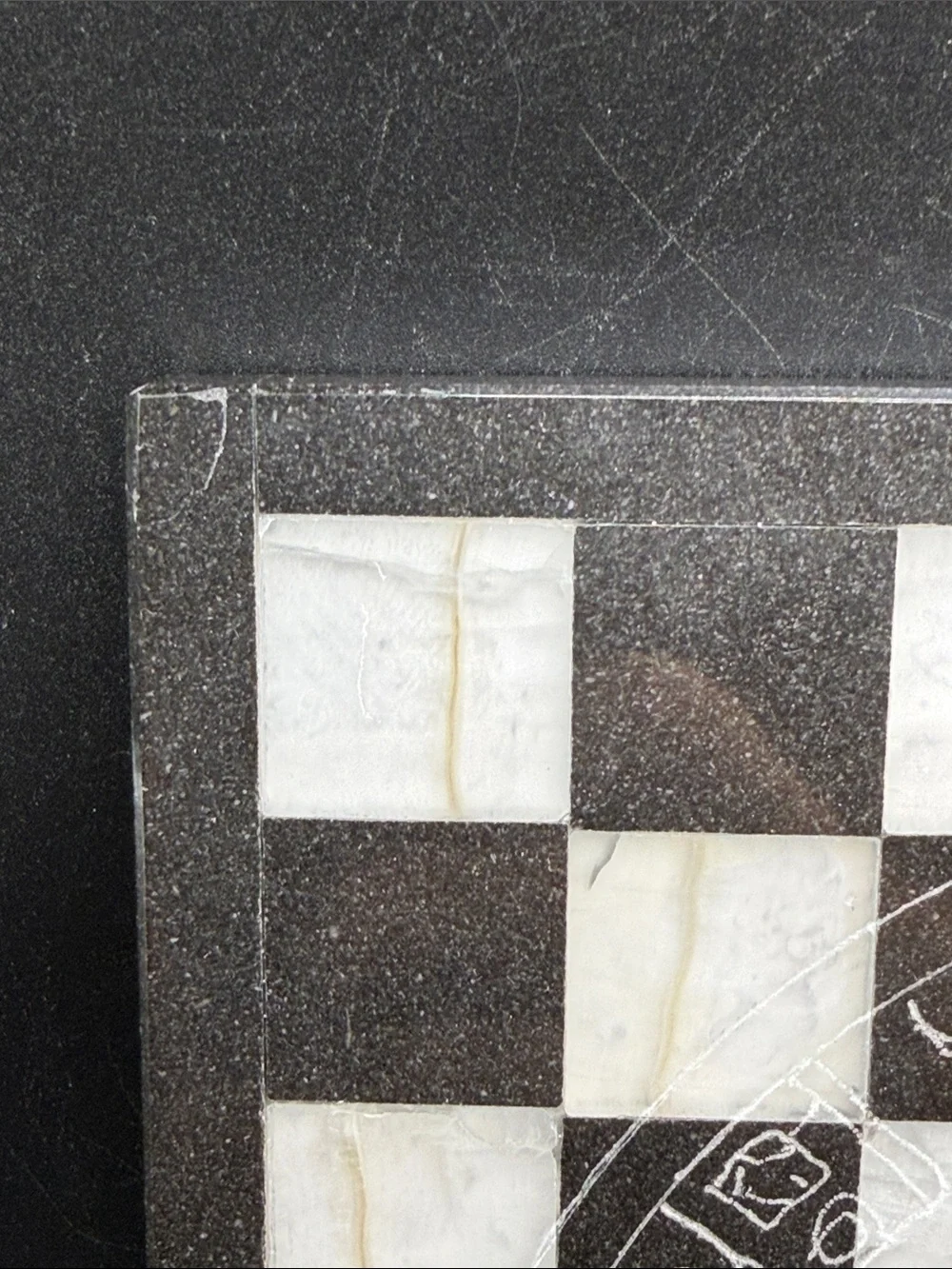 Black & White Stone Etched Mayan Pyramid Motif Chessboard Game Board Home Decor